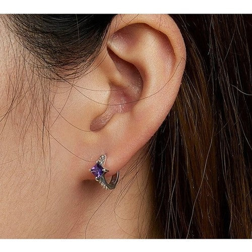 SOLID Sterling Silver Criss-Cross Hoop Purple CZ Earrings - AVILIA Designs