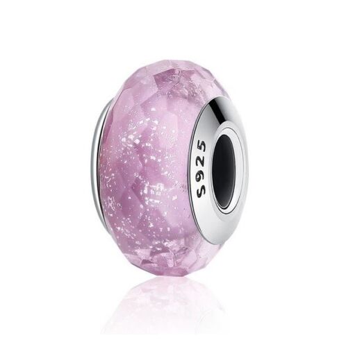 S925 Sterling Silver PINK Sparkle Faceted Murano Glass Charm - AVILIA Designs