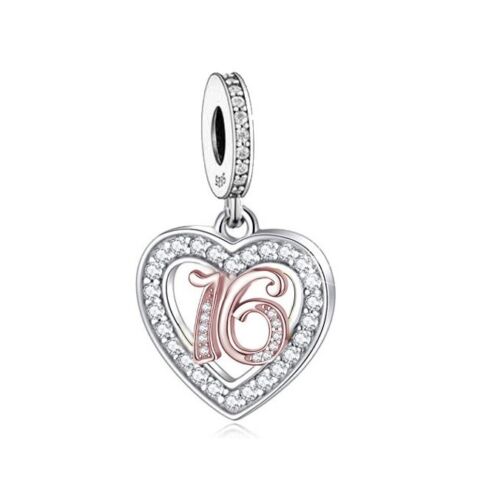 S925 Silver & Rose Gold 16th Birthday Open Heart Charm Pendant - AVILIA Designs