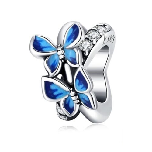 SOLID Sterling Silver Sparkling Blue Butterfly Spacer Charm - AVILIA Designs