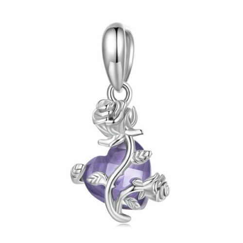 S925 Sterling Silver Romantic Heart Love Rose Hanging Charm Pendant - AVILIA Designs