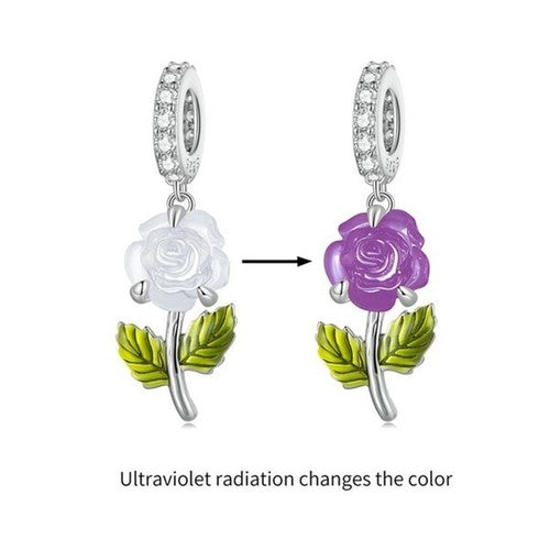 Sterling Silver UV Changing Colour Purple Rose Charm Pendant - AVILIA Designs