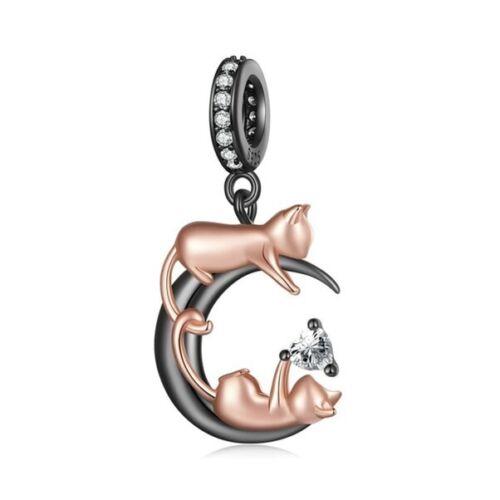 S925 Oxidised Silver & Rose Gold Cat Kitten Charm Pendant - AVILIA Designs