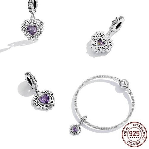 SOLID Sterling Silver Vintage Romance Heart Charm Pendant - AVILIA Designs
