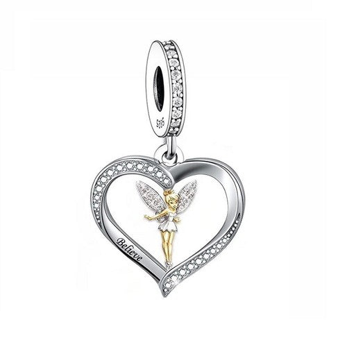 S925 Silver & 14K Gold PL Tinkerbell Believe Fairy Charm Pendant - AVILIA Designs