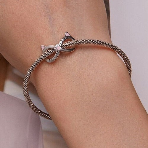 SOLID Sterling Silver Forever Love Cat Kitten Infinity Charm - AVILIA Designs
