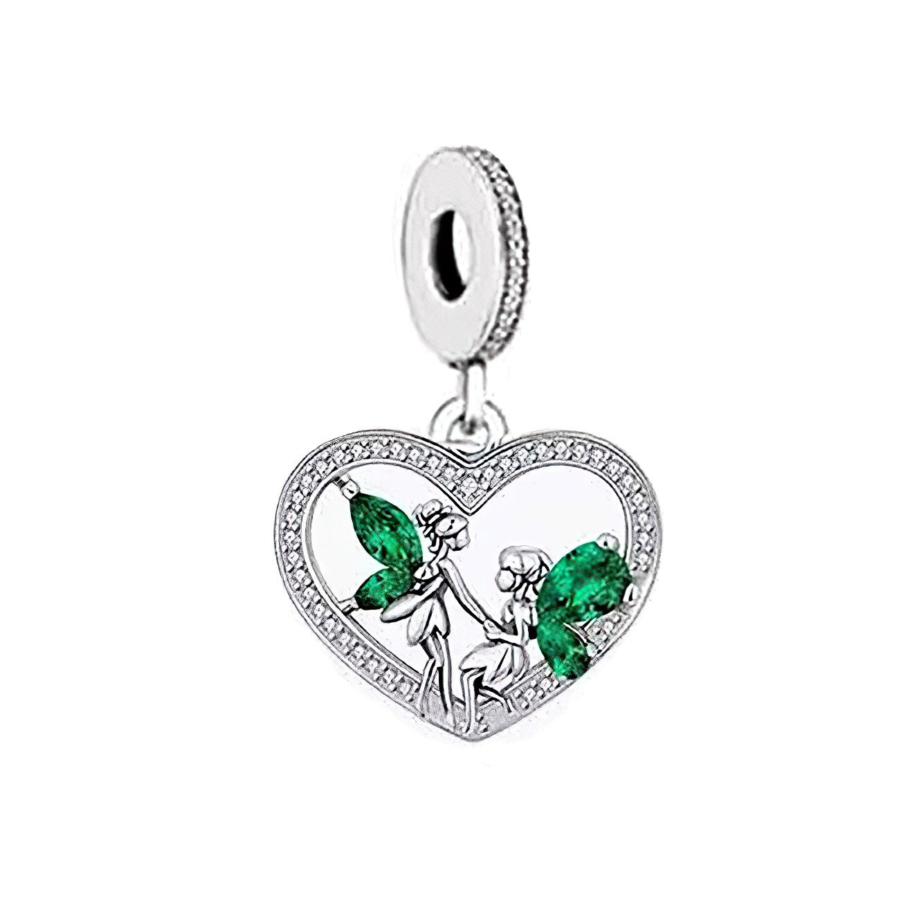 SOLID Sterling Silver Sparkly Tinkerbell Fairies Heart Charm Pendant - AVILIA Designs