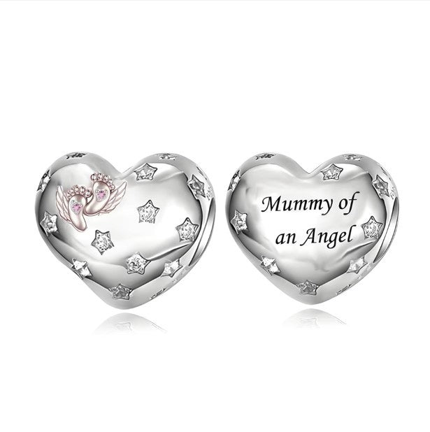 S925 Silver & Rose Gold Love Mummy of An Angel Baby Child Heart Charm -AVILIA Designs