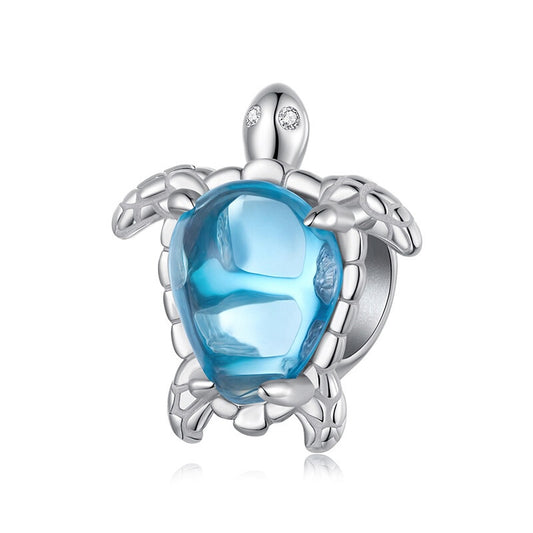 SOLID Sterling Silver Light Blue Sea Glass Turtle Charm - AVILIA Designs