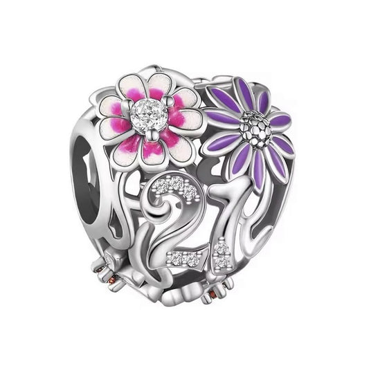 S925 Sterling Silver 21st Birthday Anniversary Floral Flower Heart Charm - AVILIA Designs