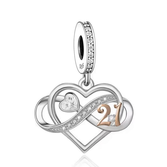 S925 Sterling Silver & Rose Gold Sparkling 21st Birthday & Infinity Heart Charm Pendant  - AVILIA Designs