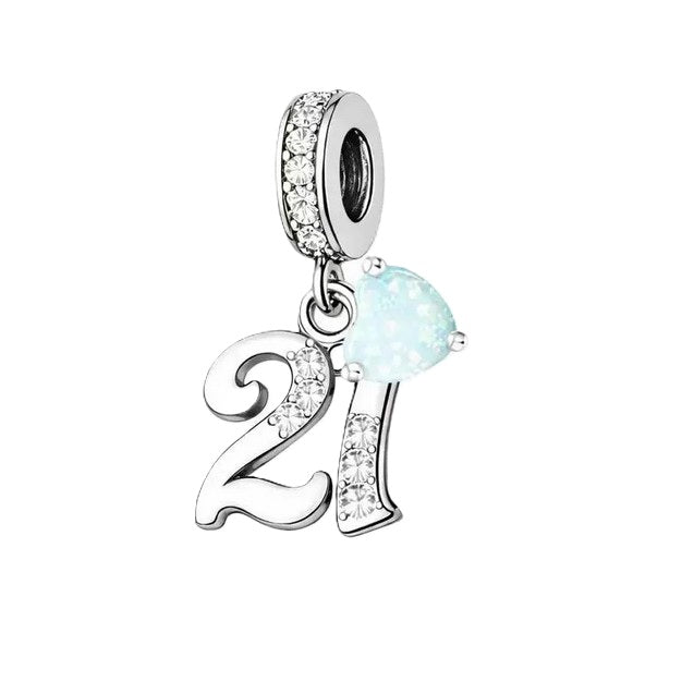 S925 Sterling Silver Sparkling 21st Birthday & Natural Opal Heart Charm Pendant  - AVILIA Designs