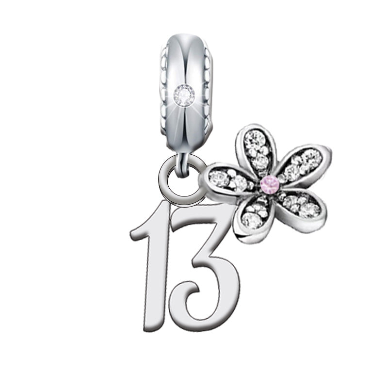 S925 Sterling Silver Dainty 13th Birthday Flower Charm Pendant - AVILIA Designs