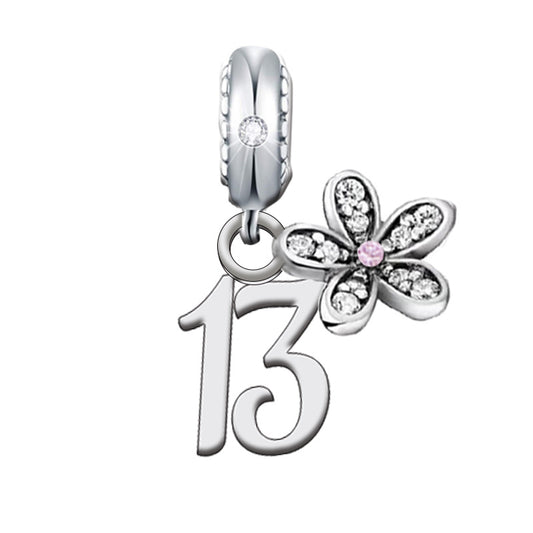 S925 Sterling Silver Dainty 13th Birthday Flower Charm Pendant - AVILIA Designs