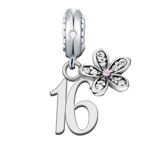 S925 Sterling Silver Dainty 16th Birthday Flower Charm Pendant - AVILIA Designs