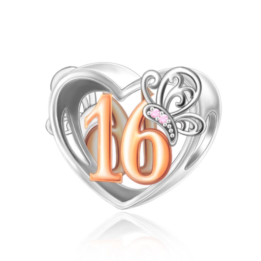 S925 Silver & Rose Gold 16th Birthday Heart Butterfly Charm - AVILIA Designs