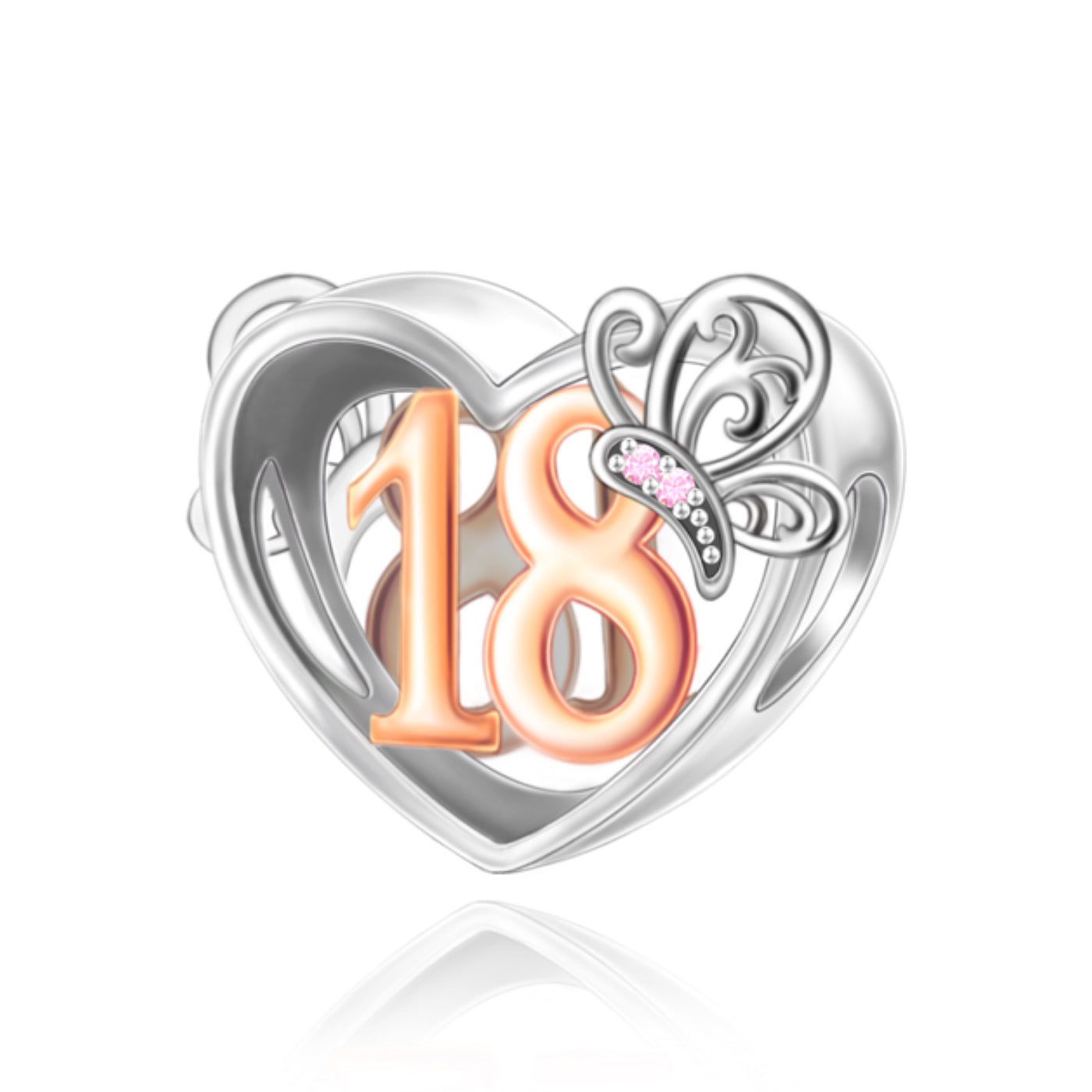 S925 Silver & Rose Gold 18th Birthday Heart Butterfly Charm - AVILIA Designs