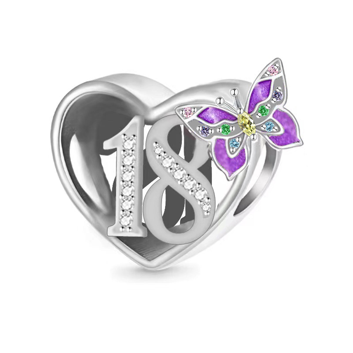 S925 Sterling Silver 18th Birthday Purple Butterfly Heart Charm - AVILIA Designs