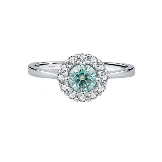 Sterling Silver Light Teal 0.50ct Moissonite Cluster Ring