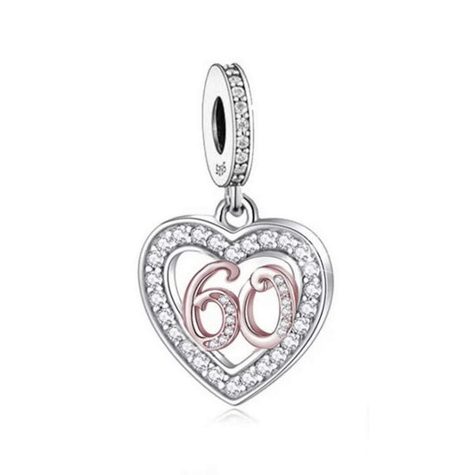 S925 Silver & Rose Gold 60th Birthday Open Heart Charm Pendant  - AVILIA Designs