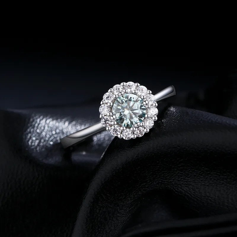 Sterling Silver Light Teal 0.50ct Moissonite Cluster Ring