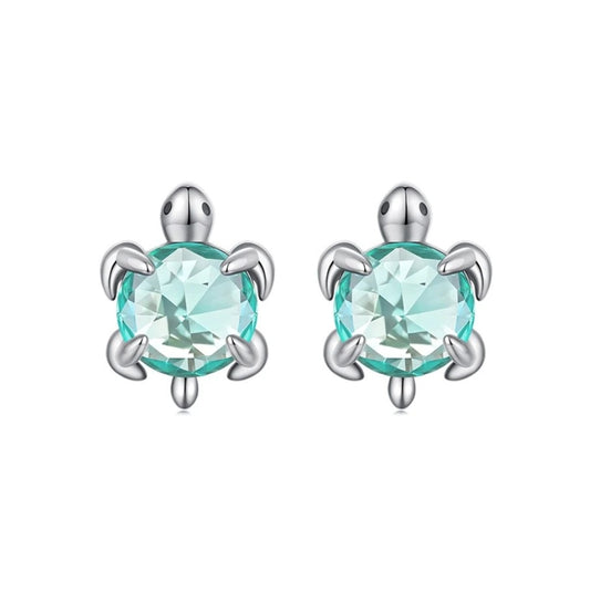 SOLID Sterling Silver Sparkly Sea Turtle Heart Stud Earrings