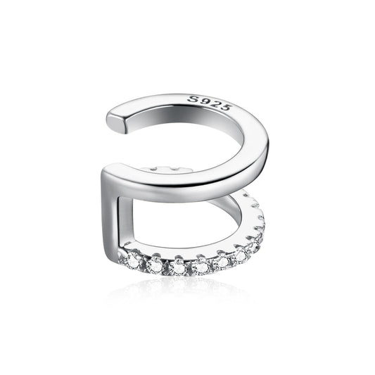 SOLID Sterling Silver 8mm CZ Double Ear Cuff Hoop Earring - AVILIA Designs