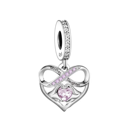 S925 Solid Sterling Silver Mother Daughter Pink Heart Charm Pendant - AVILIA Designs