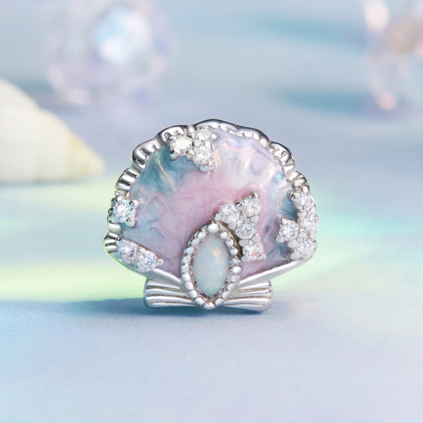 SOLID Sterling Silver Sparkling Opalescent Shell Ocean Charm - AVILIA Designs