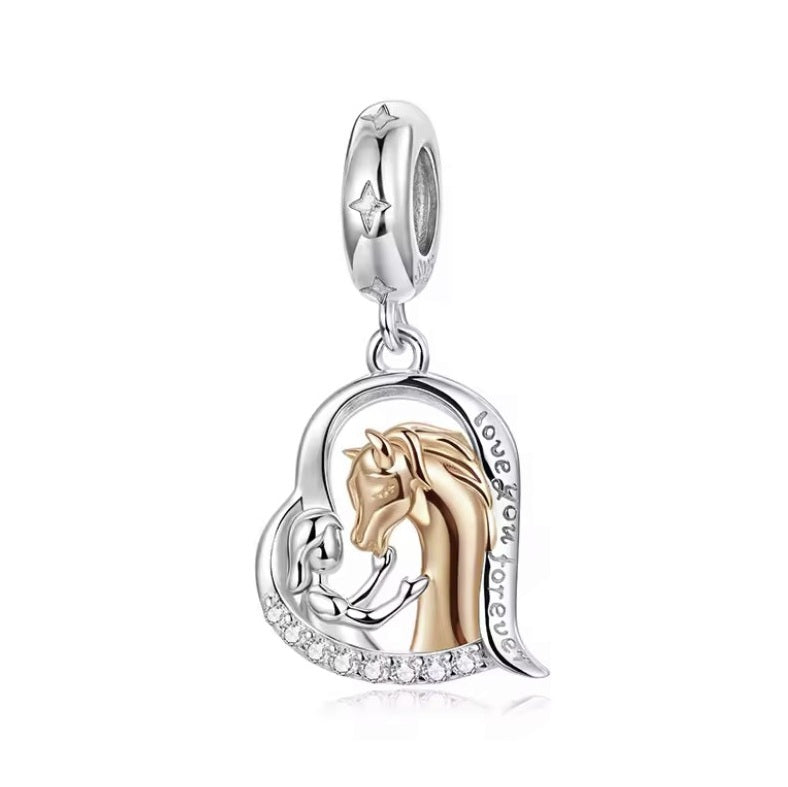 S925 Silver & Rose Gold Horse & Girl Riding Love Charm - AVILIA Designs