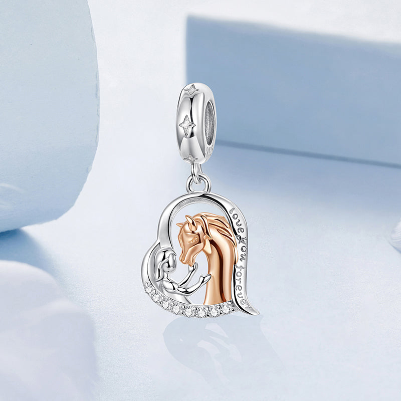 S925 Silver & Rose Gold Horse & Girl Riding Love Charm - AVILIA Designs
