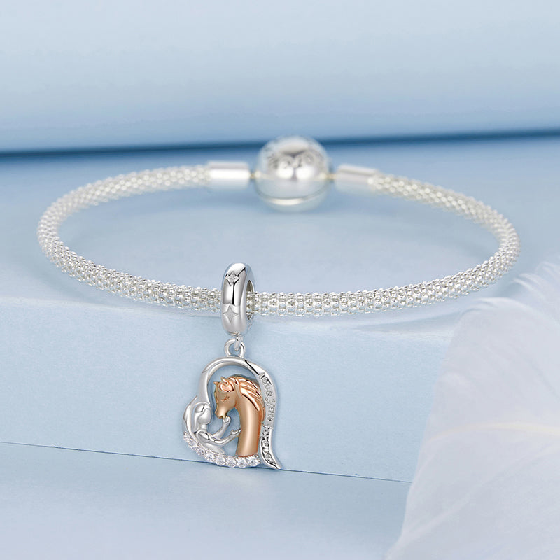S925 Silver & Rose Gold Horse & Girl Riding Love Charm - AVILIA Designs