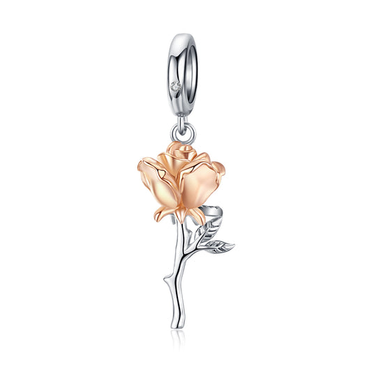 S925 Silver & Rose Gold Hanging Single Rose Pendant Charm  - AVILIA Designs