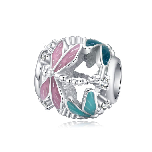 SOLID Sterling Silver Pastel Dragonfly Meadow Pink Aqua Charm - AVILIA Designs