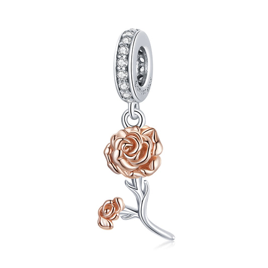 S925 Silver & Rose Gold Hanging Rose Flower Charm Pendant - AVILIA Designs