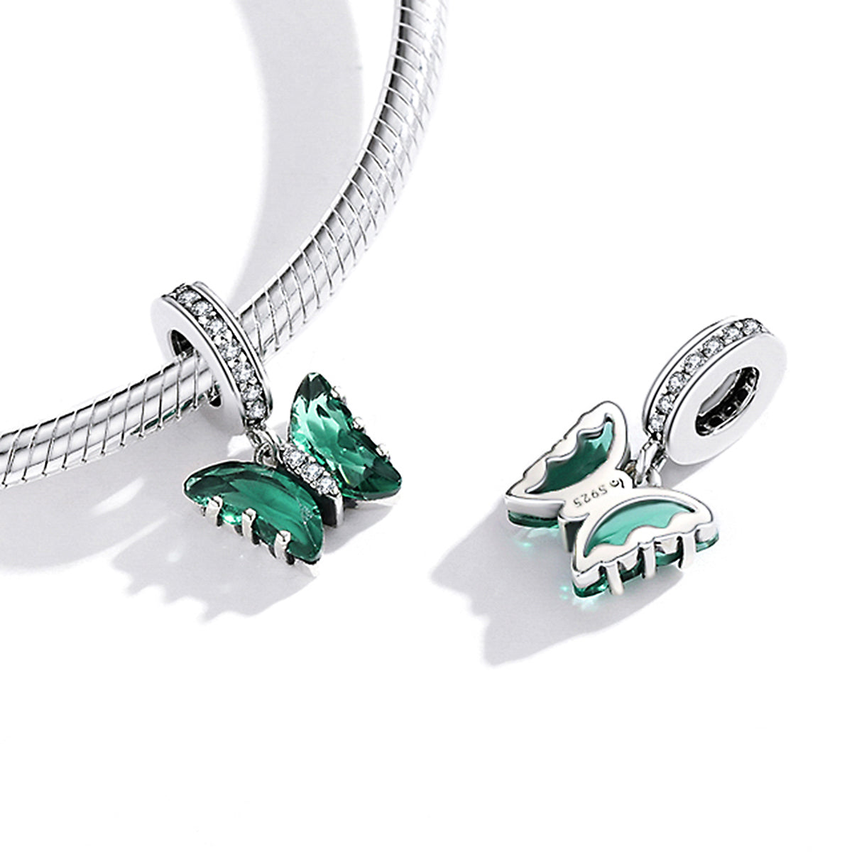Sterling Silver Hanging Butterfly Dream GREEN Crystal Charm Pendant - AVILIA Designs