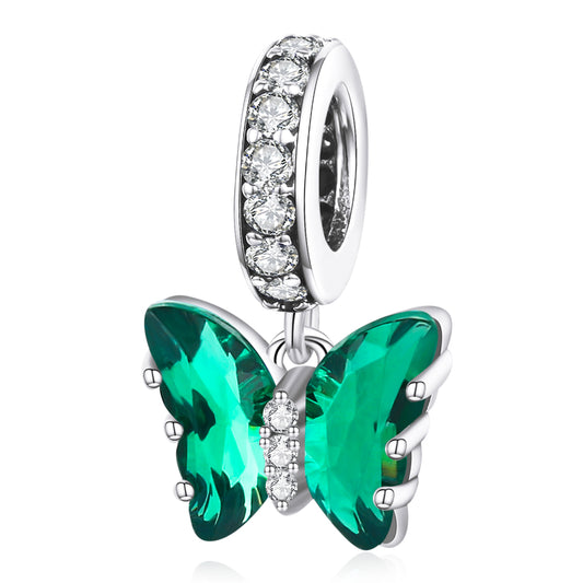 Sterling Silver Hanging Butterfly Dream GREEN Crystal Charm Pendant - AVILIA Designs