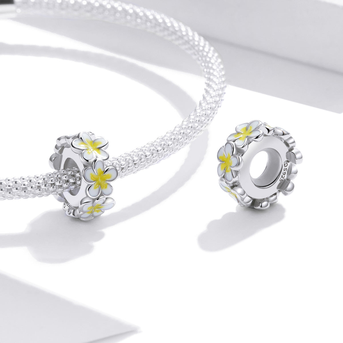 SOLID Sterling Silver Yellow Frangipani Flower Spacer Charm  - AVILIA Designs