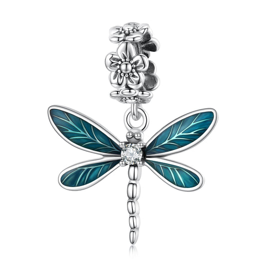 SOLID Sterling Silver Dreamy Dragonfly Flower Charm Pendant - AVILIA Designs