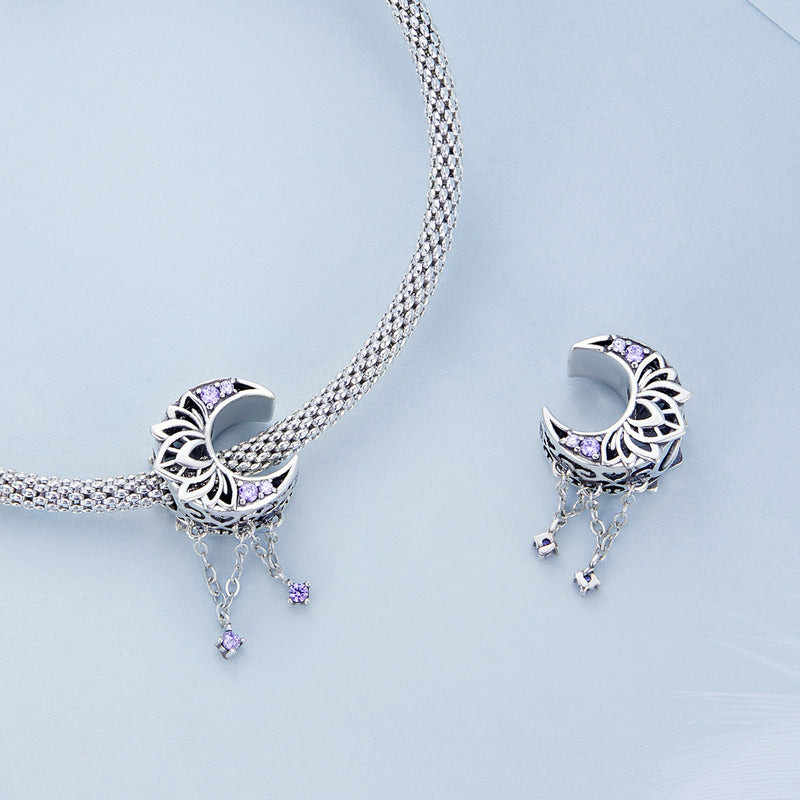 SOLID Sterling Silver Lotus Flower Moon Dream Catcher Charm Pendant  - AVILIA Designs