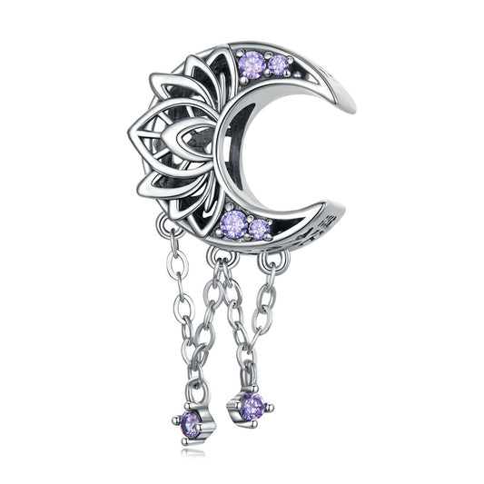 SOLID Sterling Silver Lotus Flower Moon Dream Catcher Charm Pendant  - AVILIA Designs