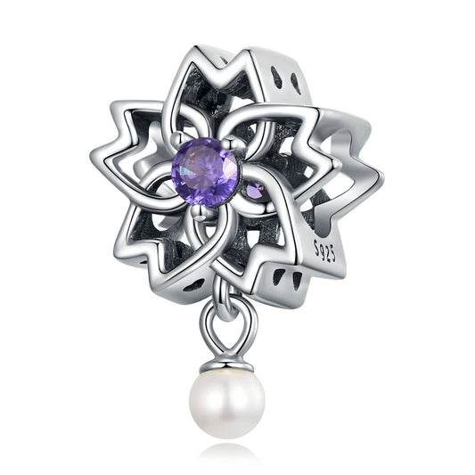 SOLID Sterling Silver Purple Star Flower Pearl Charm  - AVILIA Designs
