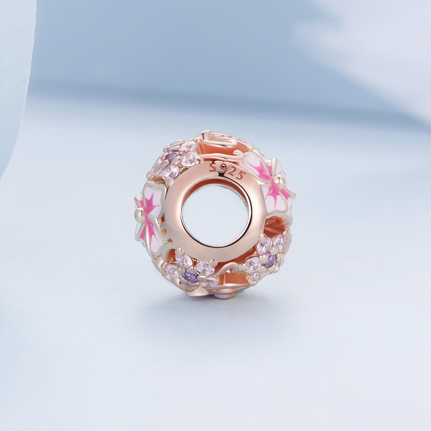 S925 Silver & Rose Gold Pink Hibiscus Forget Me Not CZ Charm - AVILIA DESIGNS