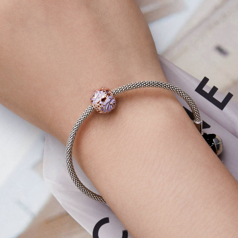S925 Silver & Rose Gold Lavender Purple Roses CZ Charm - AVILIA Designs