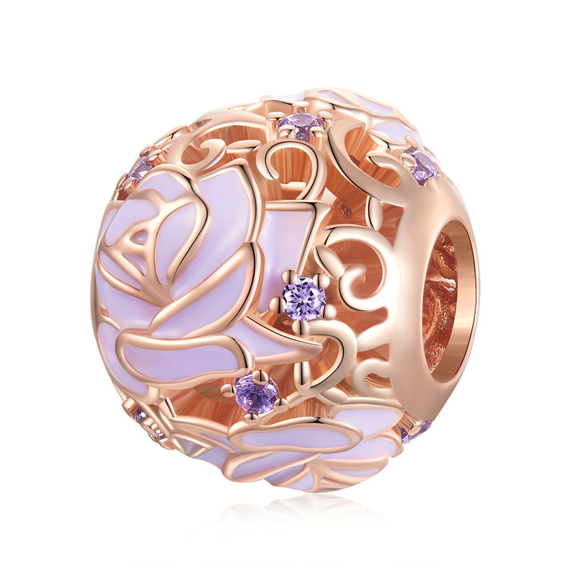 S925 Silver & Rose Gold Lavender Purple Roses CZ Charm - AVILIA Designs
