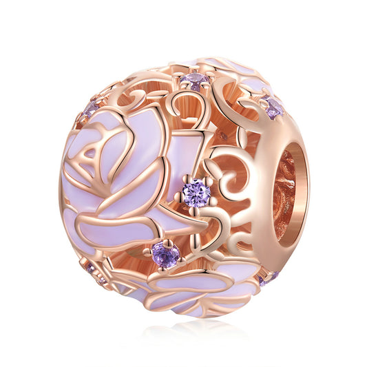 S925 Silver & Rose Gold Lavender Purple Roses CZ Charm - AVILIA Designs