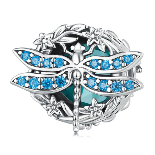 SOLID Sterling Silver Round Dazzling Dragonfly Pond Charm  - AVILIA Designs