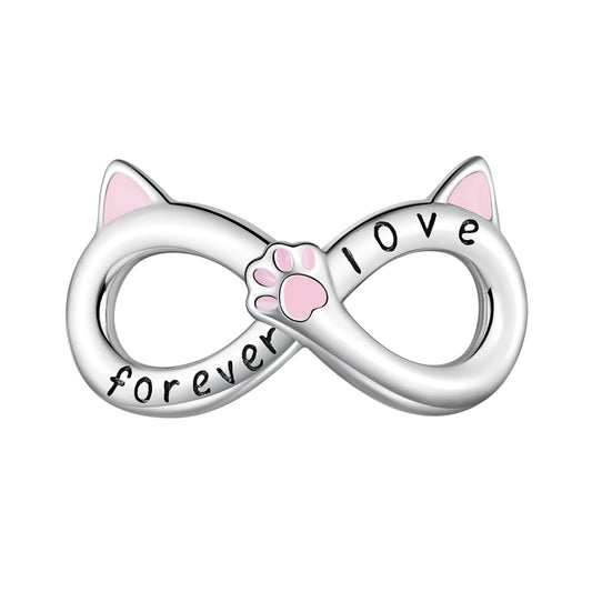 SOLID Sterling Silver Forever Love Cat Kitten Infinity Charm  - AVILIA Designs