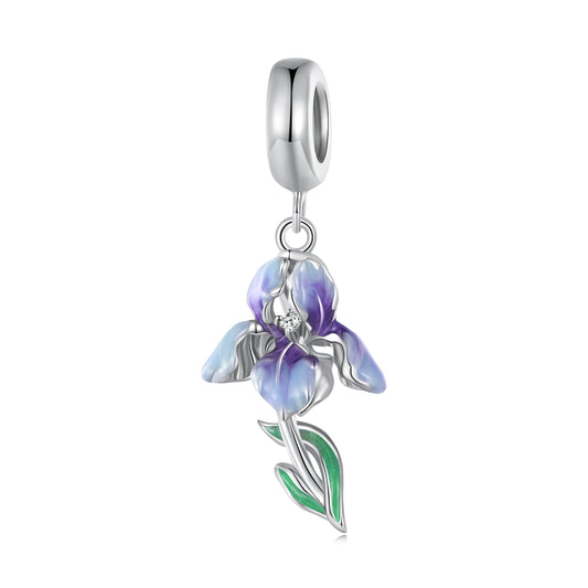 S925 Sterling Silver Purple Delicate Iris Hanging Charm Pendant - AVILIA Designs