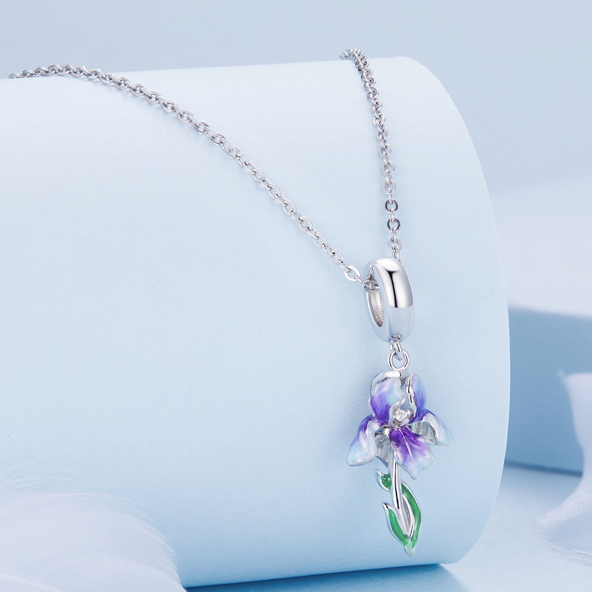 S925 Sterling Silver Purple Delicate Iris Hanging Charm Pendant - AVILIA Designs